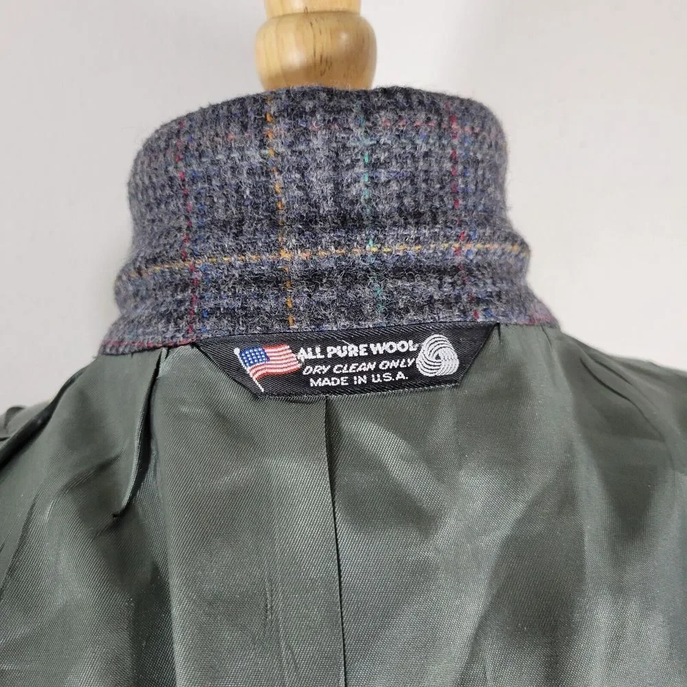 VTG John Alexander Men's Tweed Sport Coat Blazer‎ Two Button Plaid Gray Sz 44R